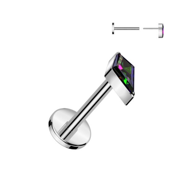 Implant Grade Titanium Threadless Push In Labret With Diamond Shaped Vitriol Medium Top