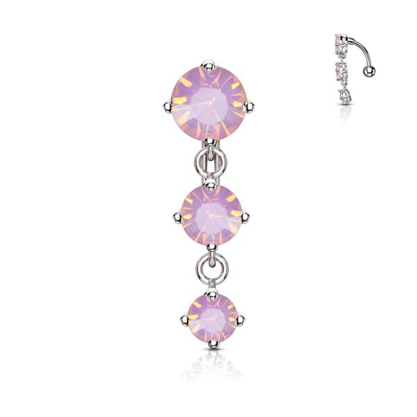 Three Prong Set Round Opalite Crystals Vertical Drop Top Drop Navel Ring
