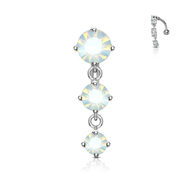Three Prong Set Round Opalite Crystals Vertical Drop Top Drop Navel Ring