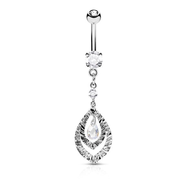 Pear CZ Center Double Hoops Dangle Navel Rings