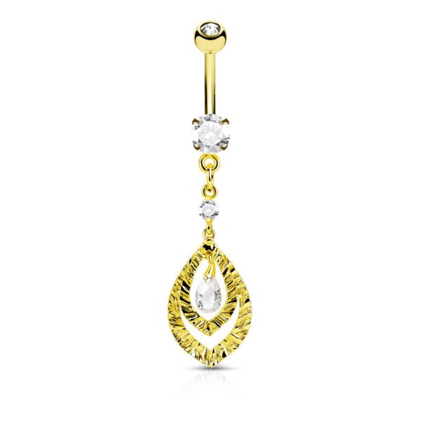 Pear CZ Center Double Hoops Dangle Navel Rings