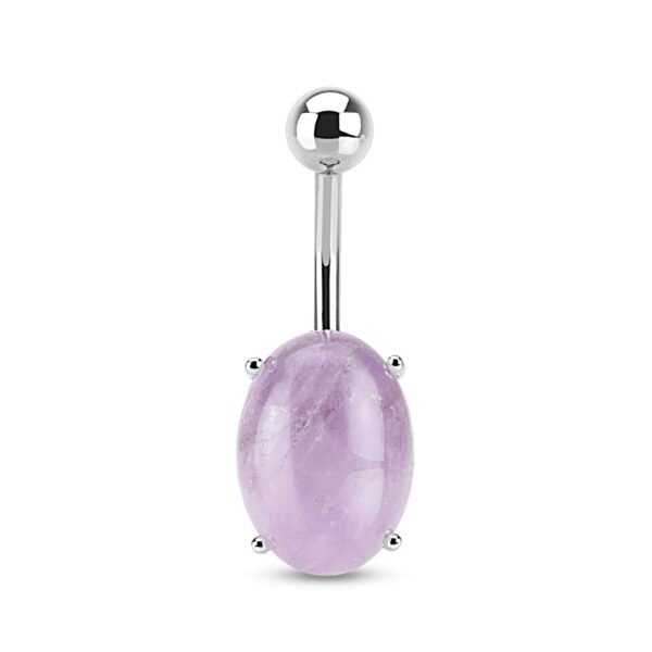 Amethyst Oval Semi Precious Stone Prong Set Navel Ring