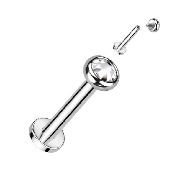 Labret With Flat Bezel Set Crystal Top