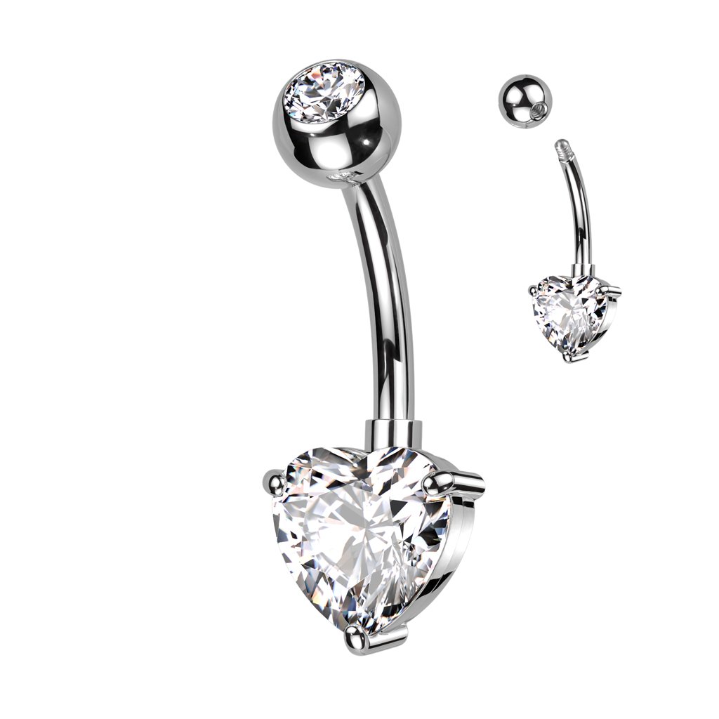 Heart Brass Prong Set with Pressed Fit CZ Top Belly Button Ring